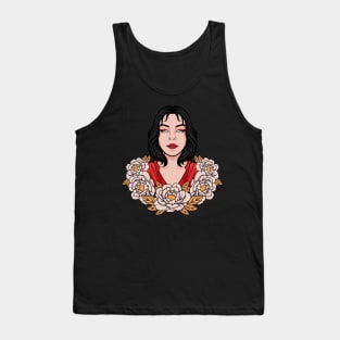 JAPANESE WOMEN GIRL WITH FLOWER ILLUSTRATION Tank Top